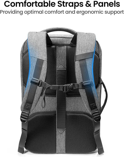 travel backpack with breathable back cushion and ergonomic shoulder support