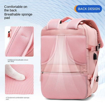 pink nylon travel backpack,women,back