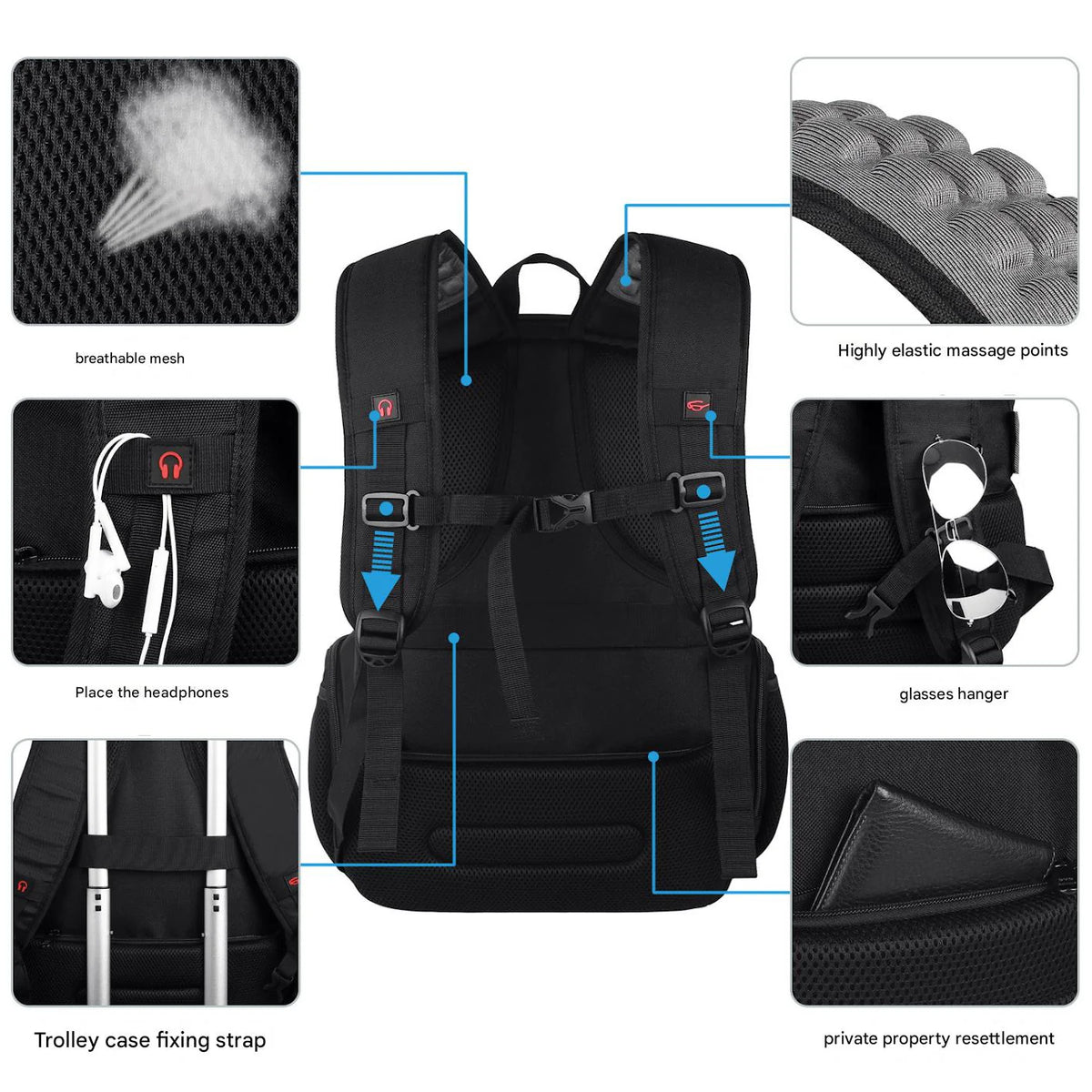 travel backpack with trolley strap and breathable comfort design
