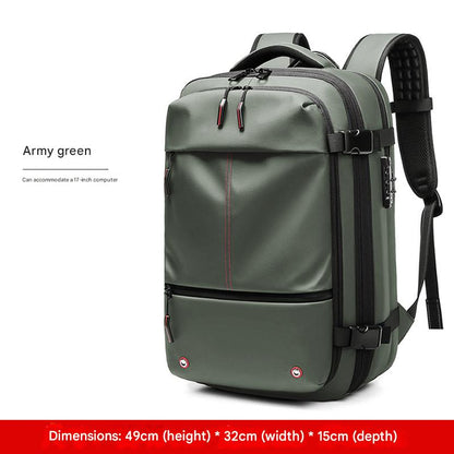army green business travel vacuum compression backpack standard, side view 02