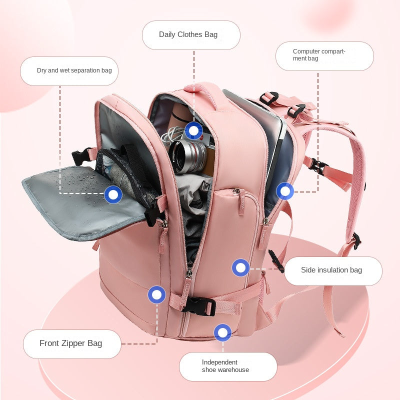 travel backpack with shoe compartment dry wet separation and laptop storage