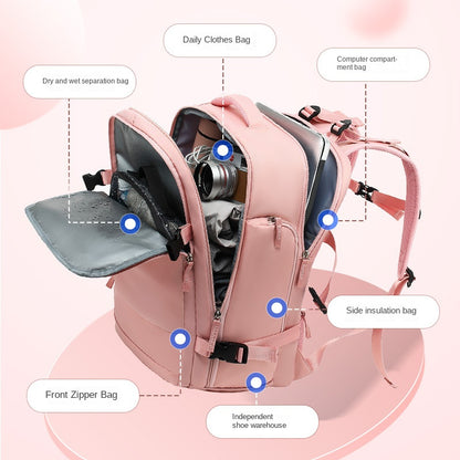 travel backpack with shoe compartment dry wet separation and laptop storage
