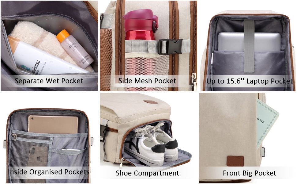 travel backpack with shoe compartment and wet storage pocket