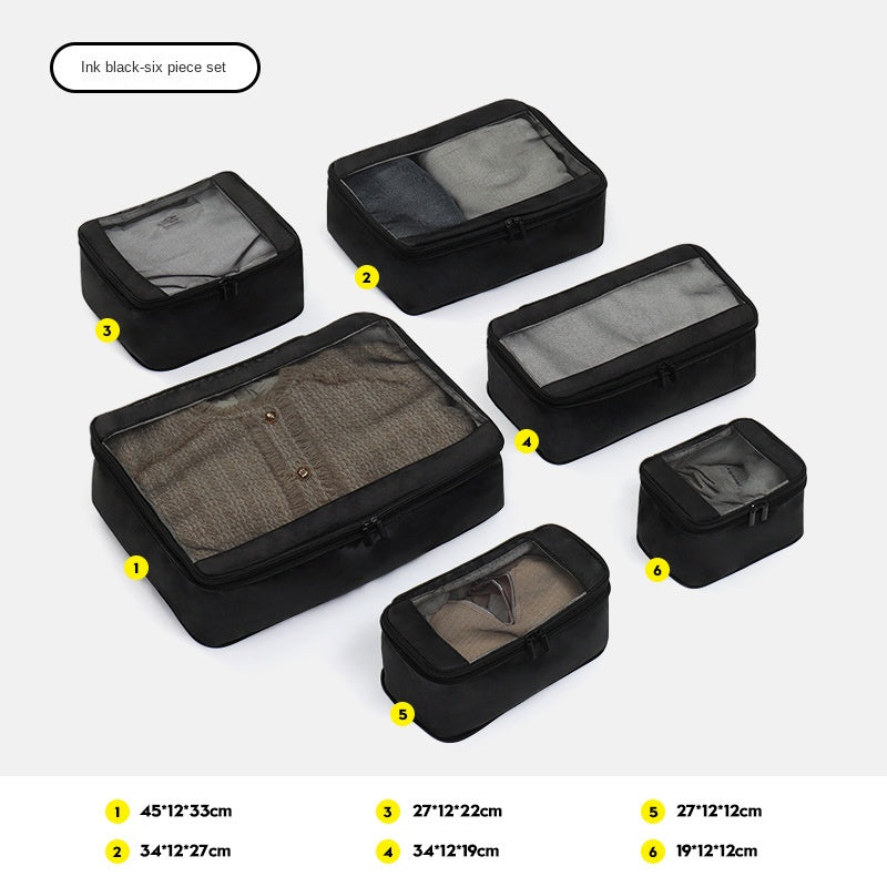 black polyester travel compression organizer,6 pieces set,front