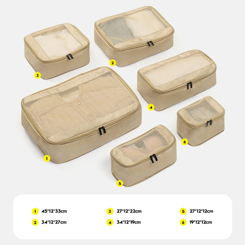 khaki polyester travel compression organizer,6 pieces set,front 02