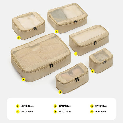 khaki polyester travel compression organizer,6 pieces set,front 02