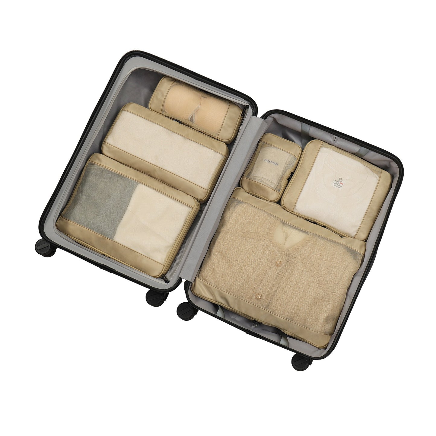 khaki polyester travel compression organizer,6 pieces set,front 03
