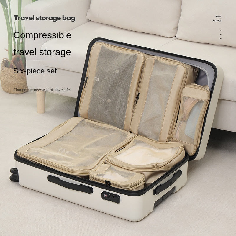 khaki polyester  travel compression organizer,6 pieces set,front 