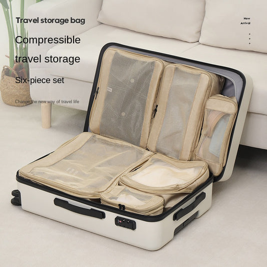 khaki polyester  travel compression organizer,6 pieces set,front 