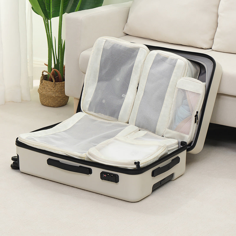 white polyester travel compression organizer,6 pieces set,front 