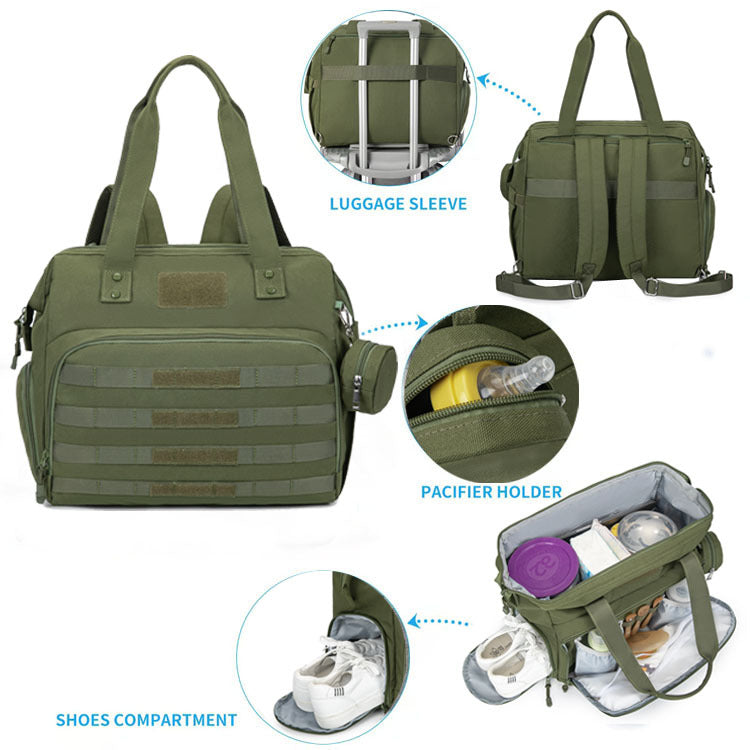 travel diaper bag with luggage sleeve small zippered pacifier pouch and separate shoe storage compartment