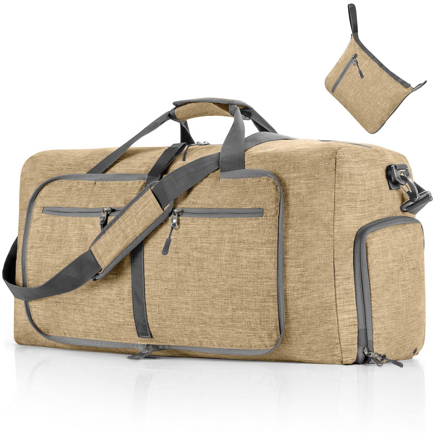 ant beige nylon foldabletravel duffel bag,custom,front