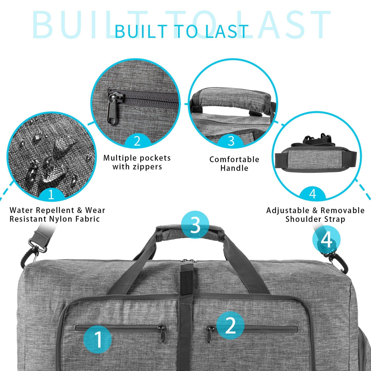 ant gray nylon foldabletravel duffel bag,custom,detail