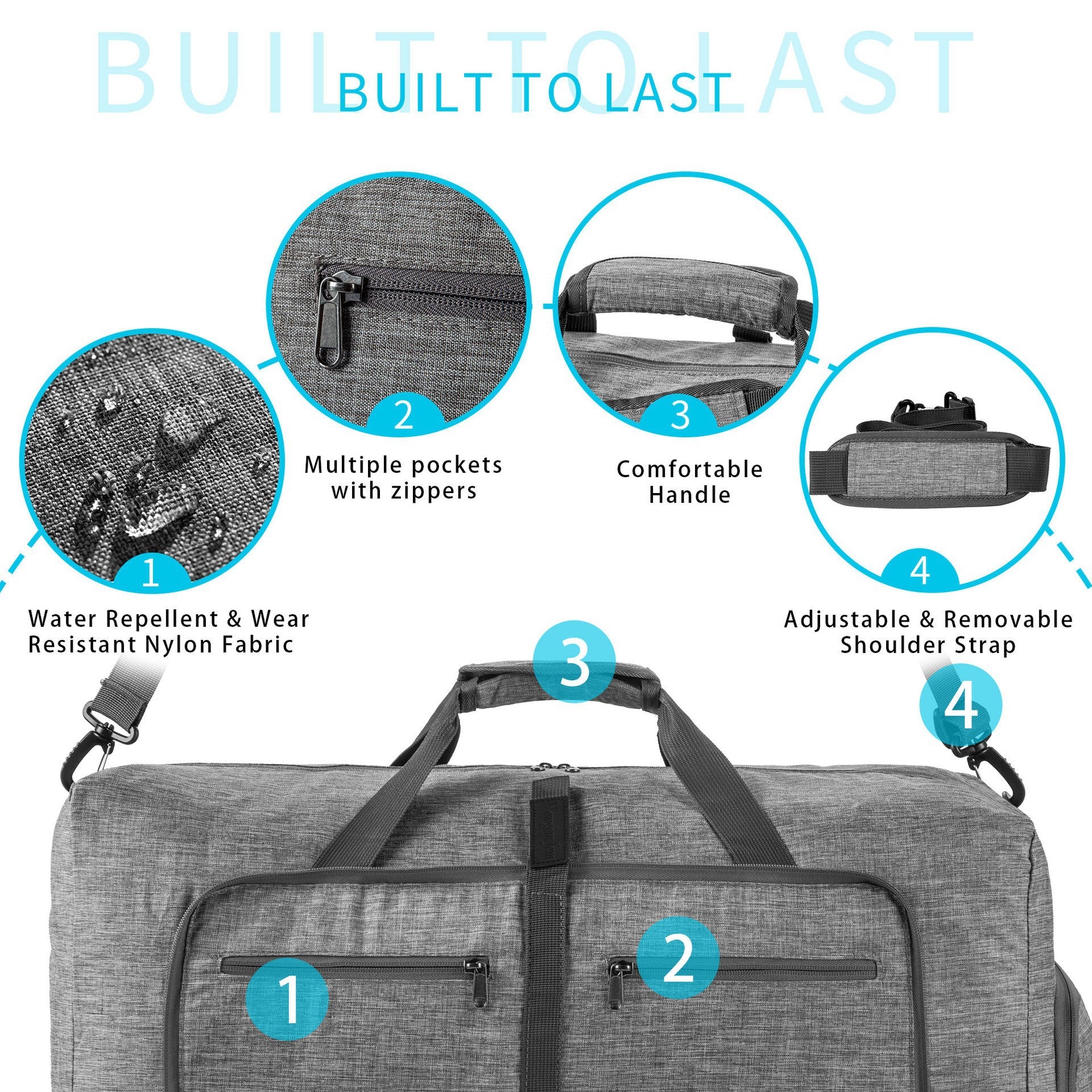 ant gray nylon foldabletravel duffel bag,custom,detail