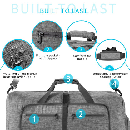 ant gray nylon foldabletravel duffel bag,custom,detail