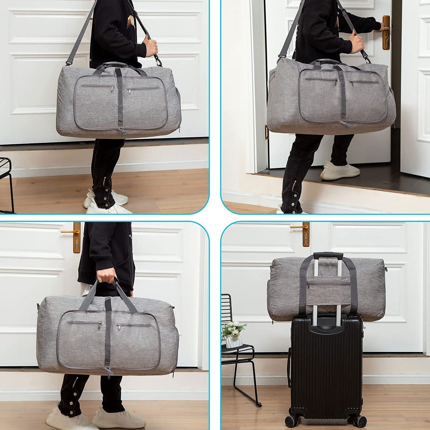 ant gray nylon foldabletravel duffel bag,custom,lifestyle