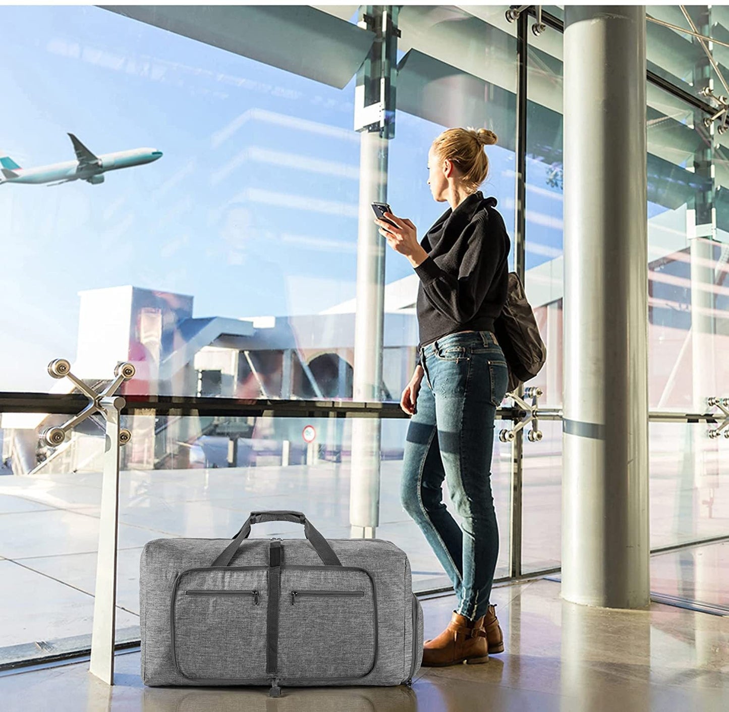 ant gray nylon foldabletravel duffel bag,custom,model display