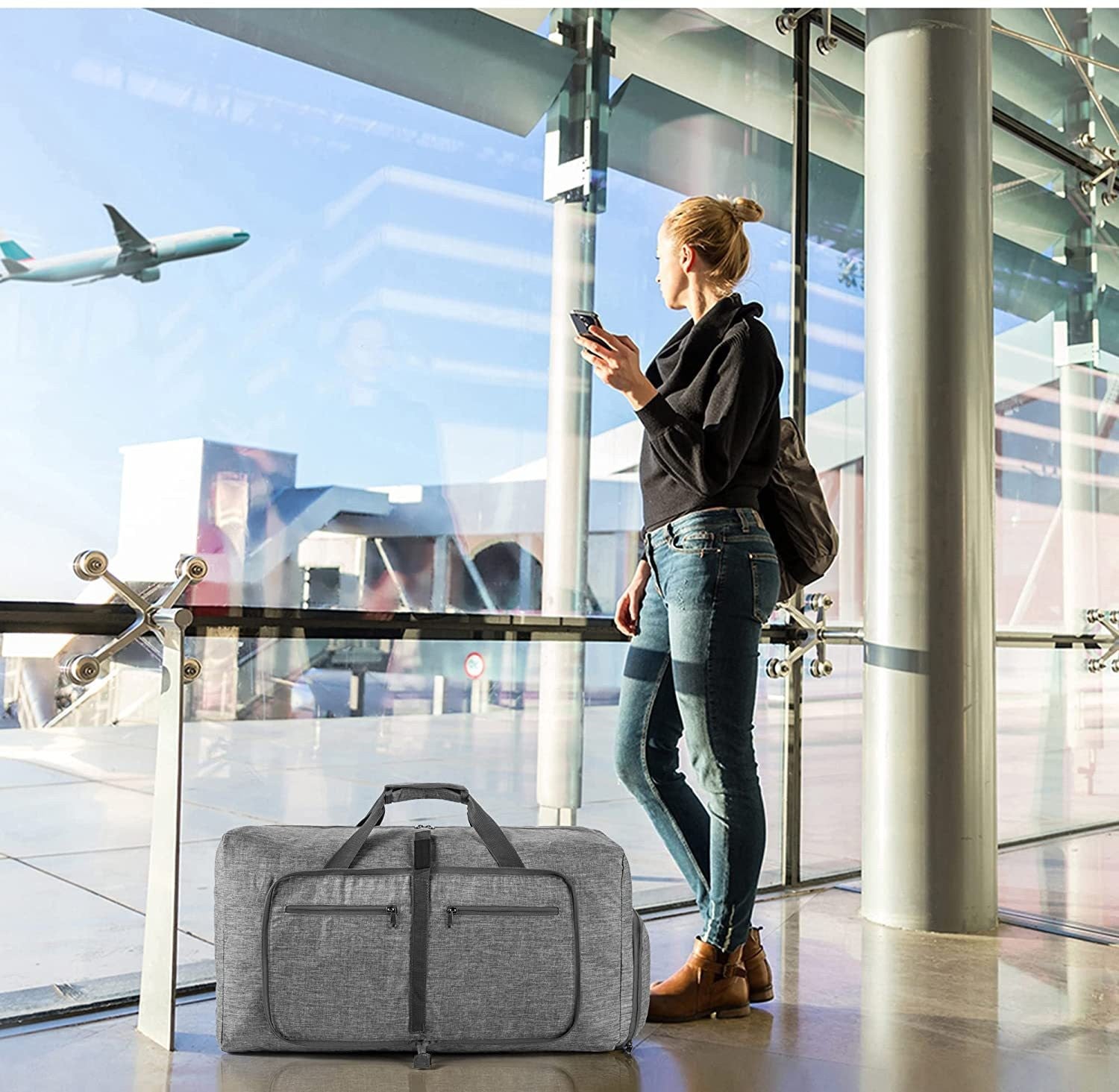 ant gray nylon foldabletravel duffel bag,custom,model display