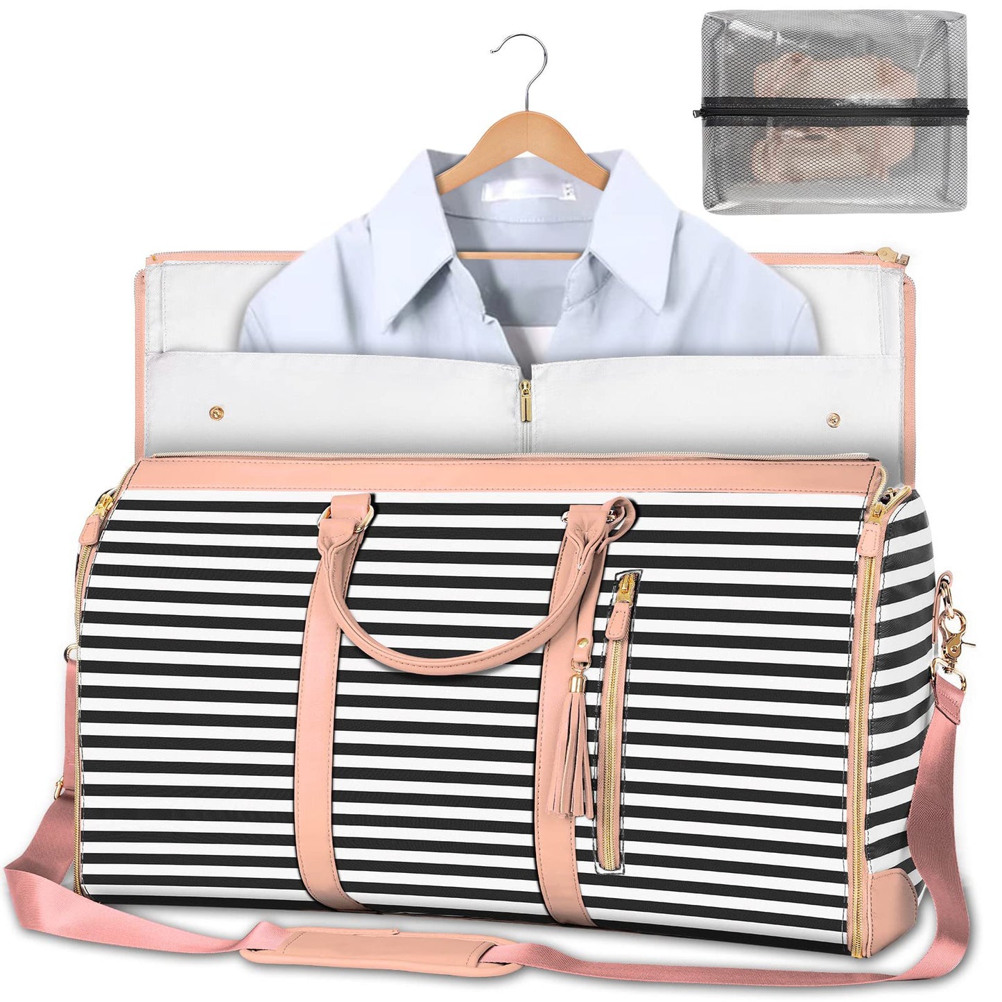 black stripes pu travel luggage bag,women,front