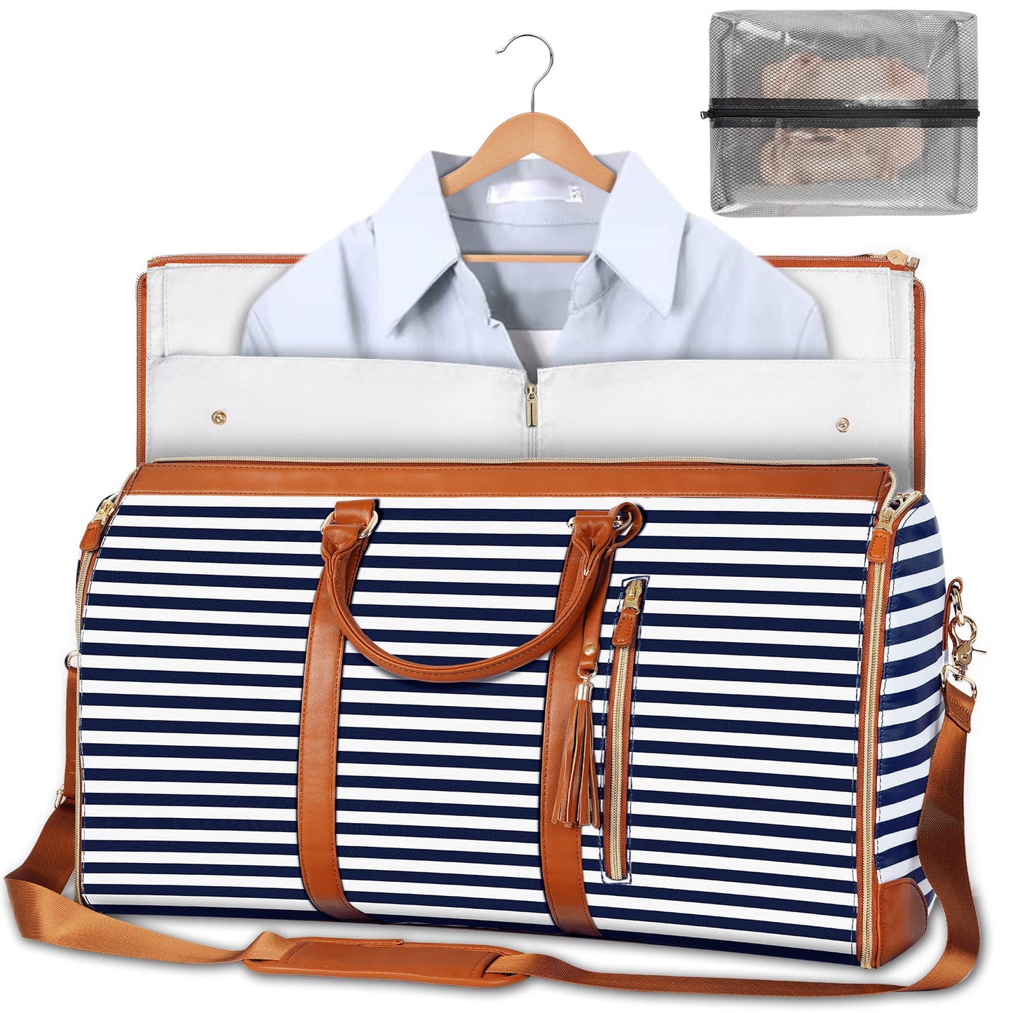 blue stripes pu travel luggage bag,women,front