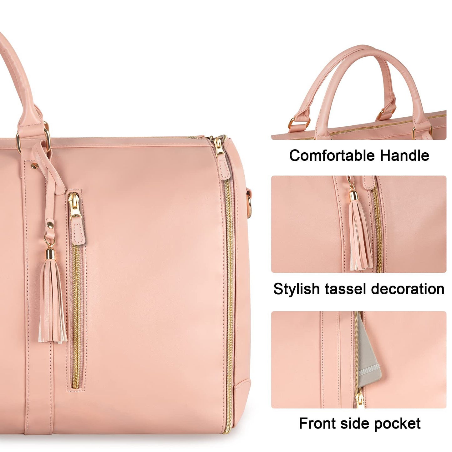 pink pu travel luggage bag,women,detail 02