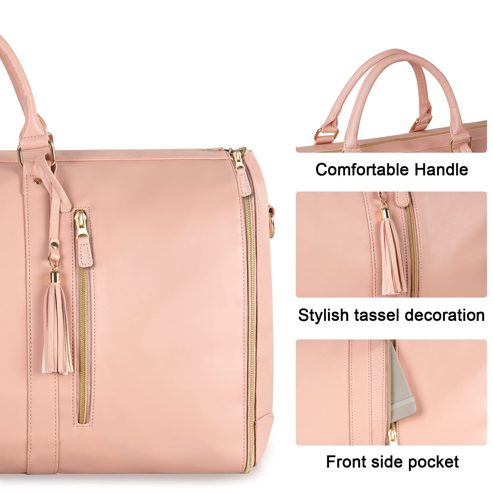 pink pu travel luggage bag,women,detail 02