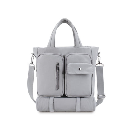 light gray nylon travel mummy bag,women,front 02