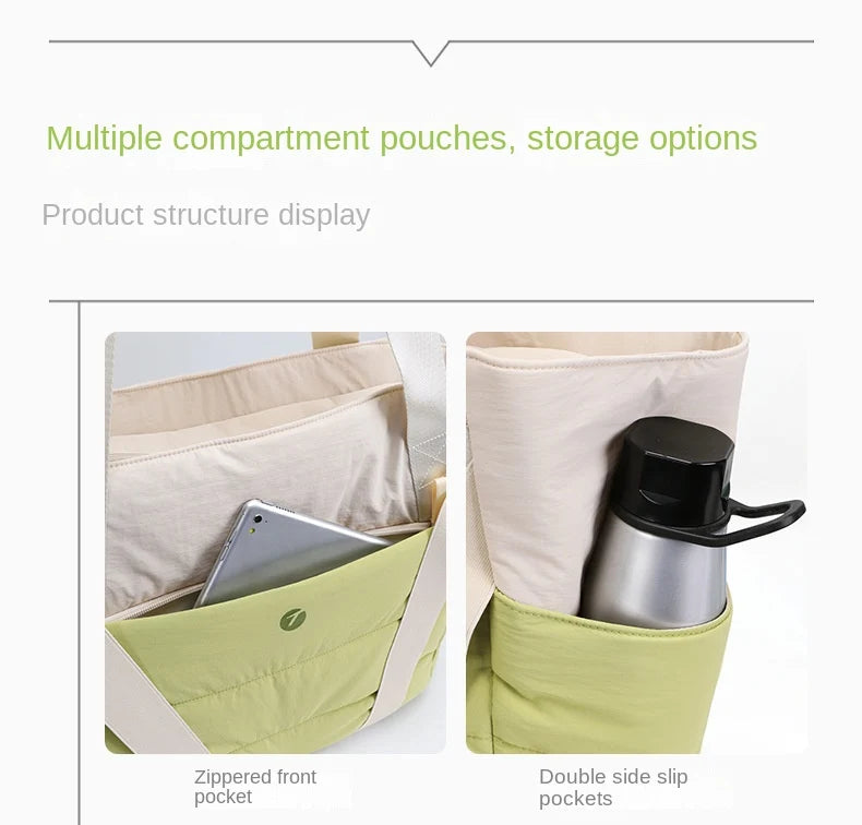 travel tote bag storage with zippered front pocket and double side slip pockets