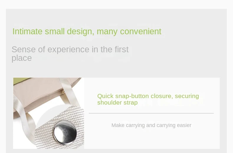 travel tote bag strap detail with quick snap button for securing the carrying webbing