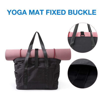 travel tote bag with external fixing strap for carrying a rolled yoga mat