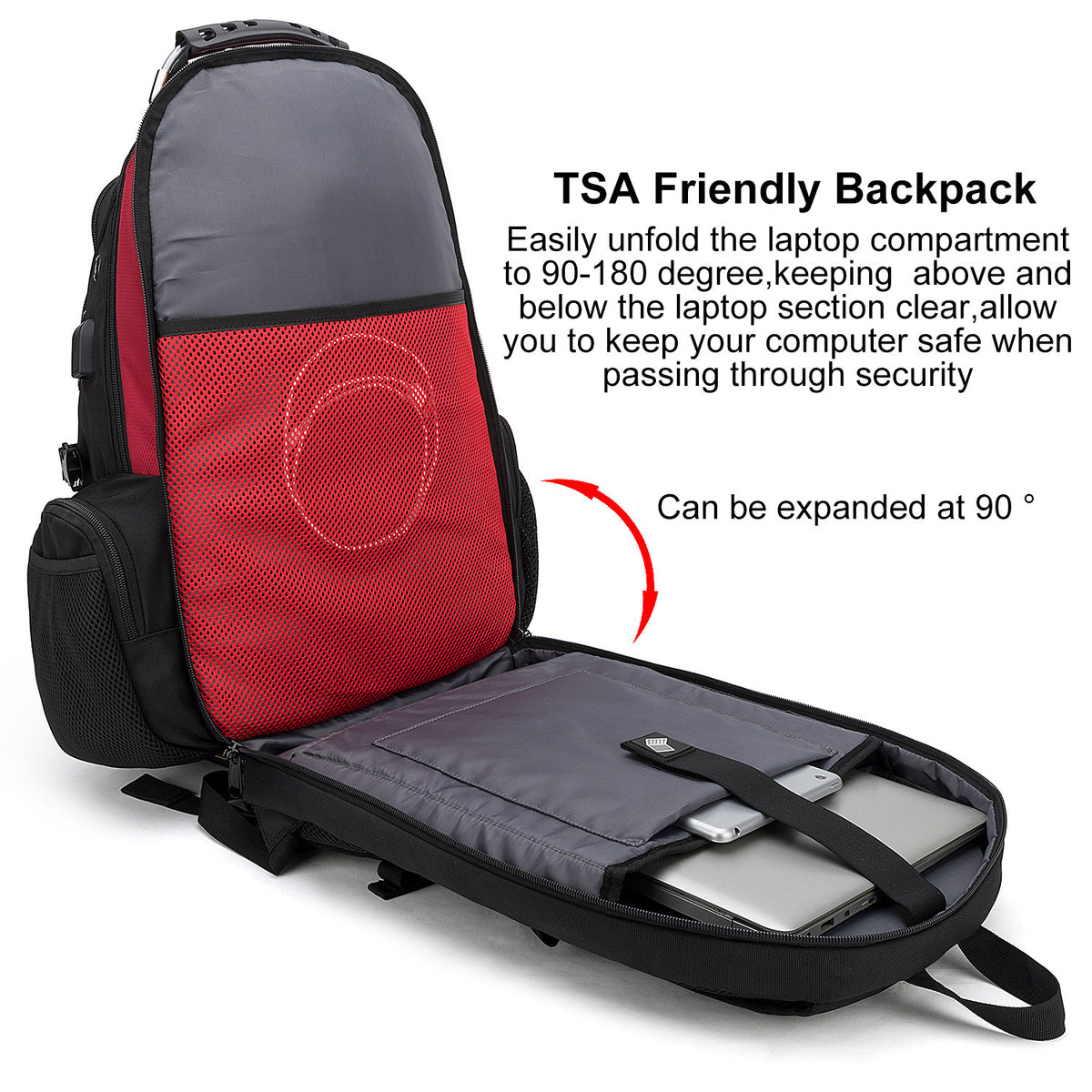 tsa friendly laptop backpack with 180 degree laptop compartment opening 02