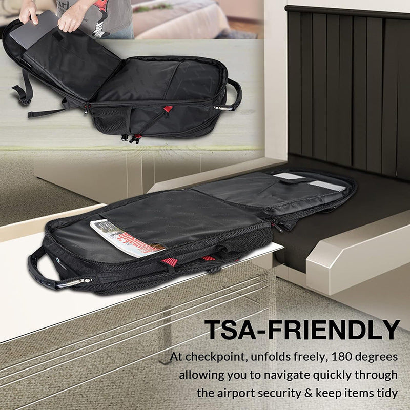tsa friendly travel backpack with 180 degree opening for business trips