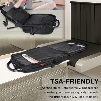 tsa friendly travel backpack with 180 degree opening for business trips