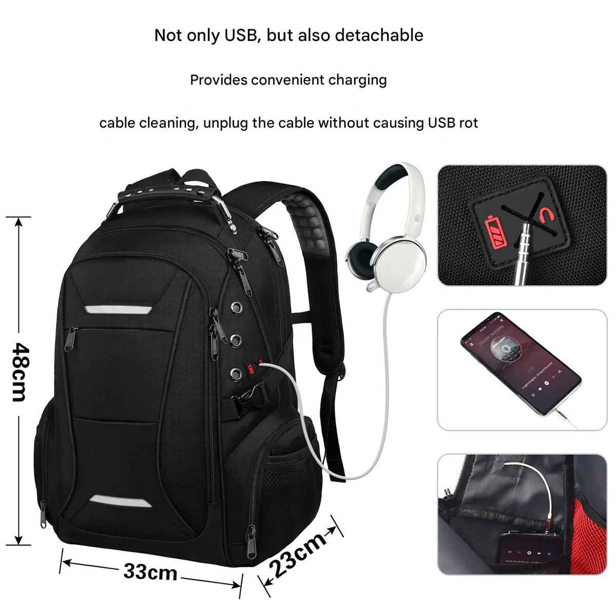 usb charging business laptop backpack with headphone connection design