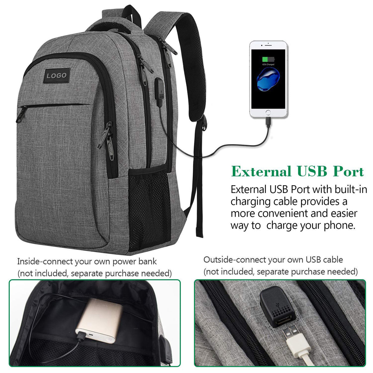 laptop backpack with external usb charging port design