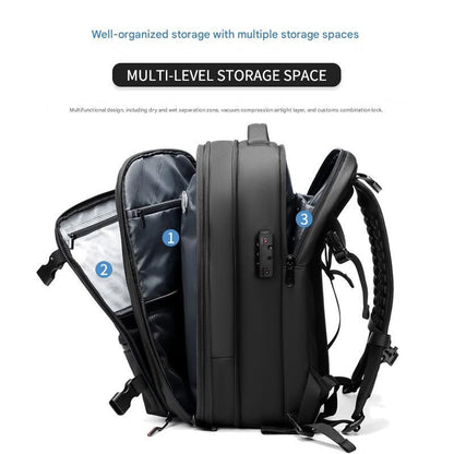 black oxford vacuum compression backpack,men,side 03