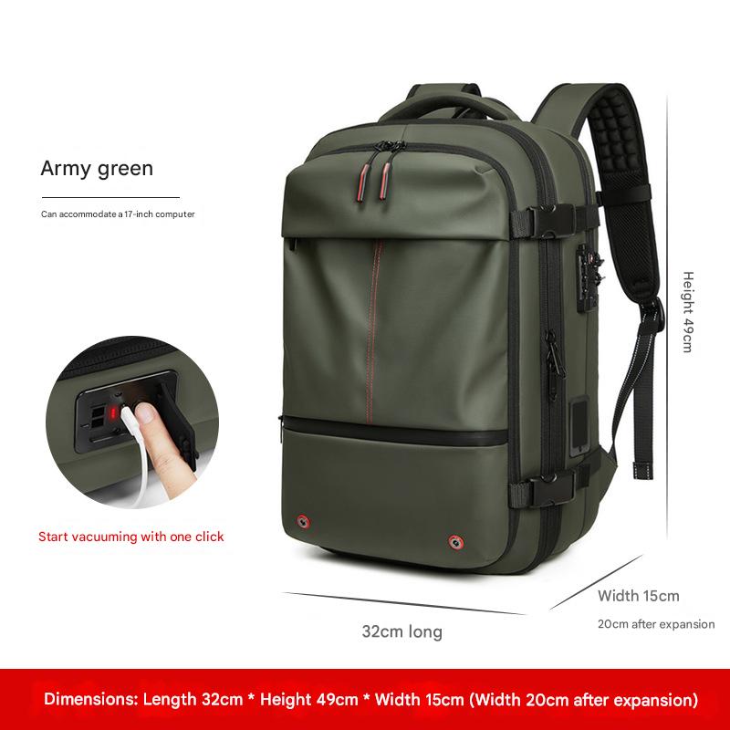 green oxford vacuum compression backpack,men,front