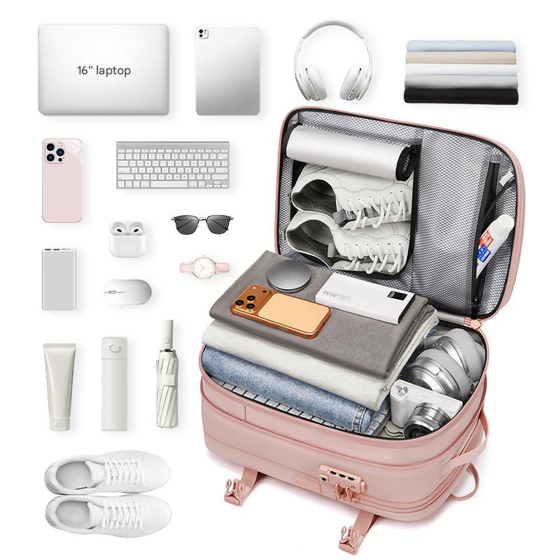 vacuum travel backpack with organized storage for clothing shoes electronics and 16-inch laptop