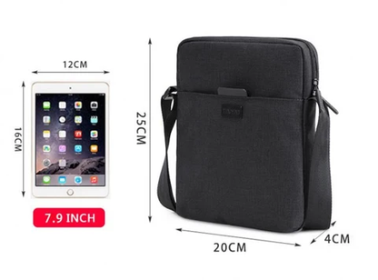 vertical crossbody bag size guide showing 20 cm width 25 cm height 4 cm depth and approximately 120 gram weight