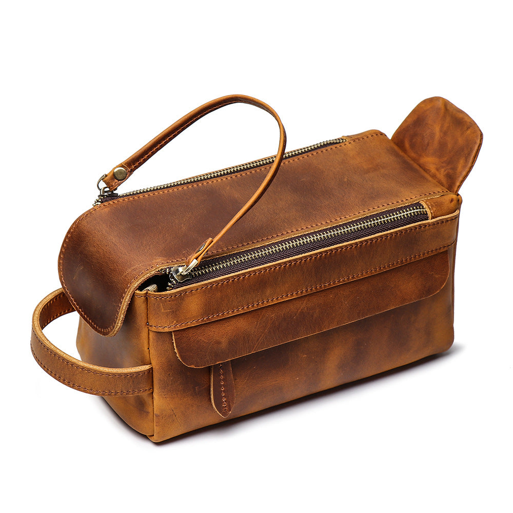 vintage brown leather men's toiletry bag 02