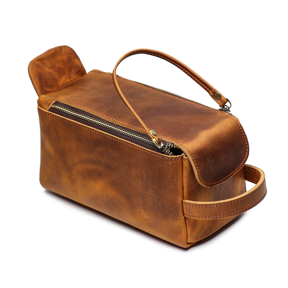 vintage brown leather men's toiletry bag