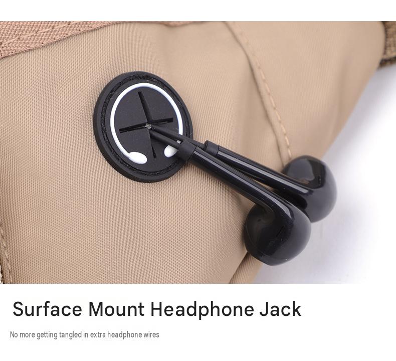 waist bag headphone cable port for routing wired earphones through the bag