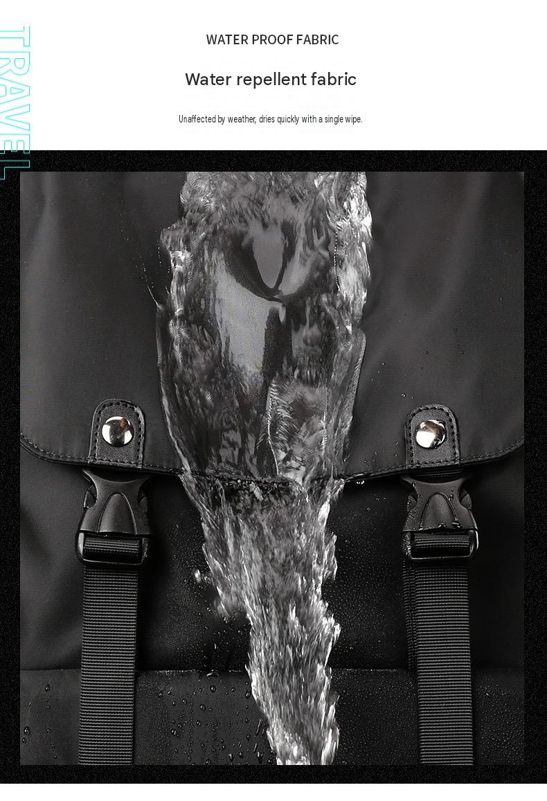 water repellent fabric on custom drawstring laptop backpack with flap and buckle closure