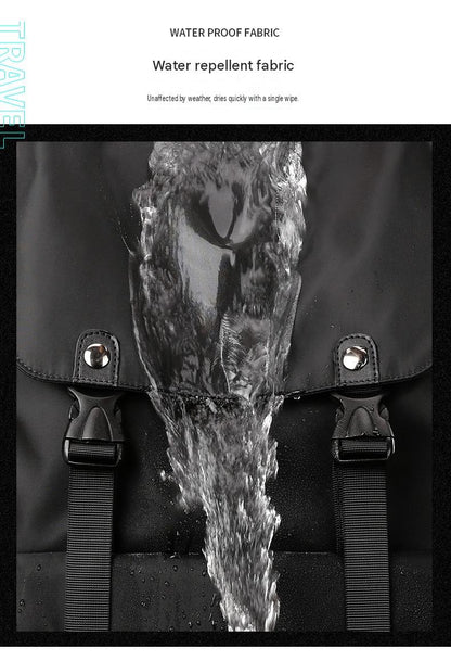 water repellent fabric on custom drawstring laptop backpack with flap and buckle closure