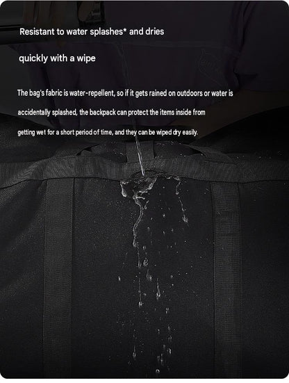 water-repellent foldable travel bag fabric shown resisting short-term water splashes for easier wipe cleaning