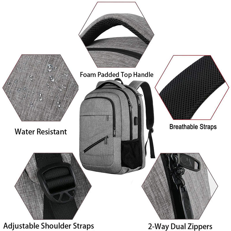 water resistant laptop backpack with foam padded handle breathable adjustable shoulder straps and two-way dual zippers