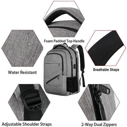 water resistant laptop backpack with foam padded handle breathable adjustable shoulder straps and two-way dual zippers