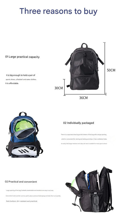 water resistant sports backpack with ball holder design