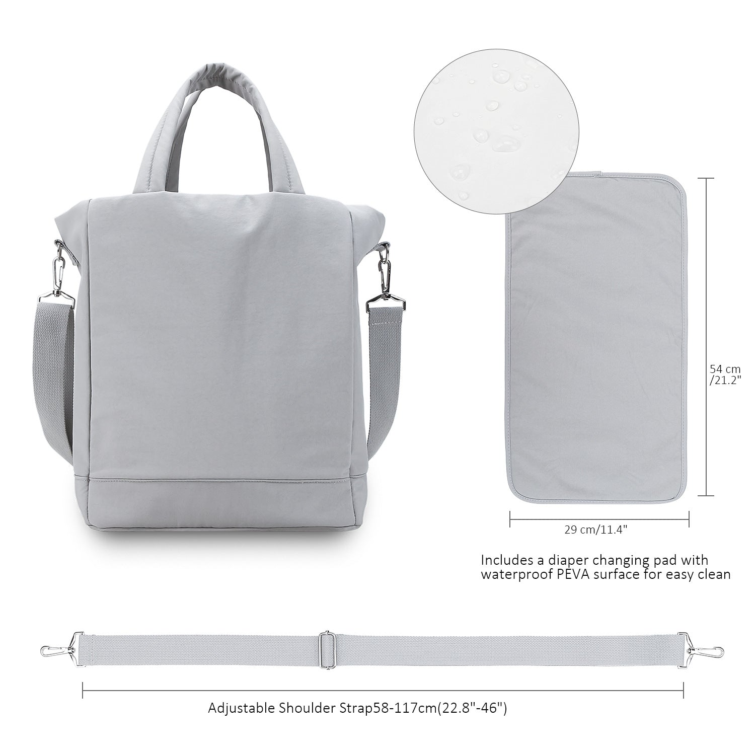 Waterproof diaper bag back design with durable nylon construction