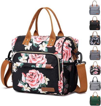 peony print oxford waterproof insulated lunch bag,custom,front